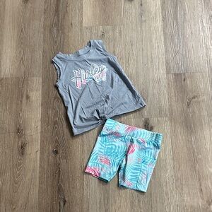 Hurley Gray Tank‎ Top with Blue and Pink Tropical Shorts